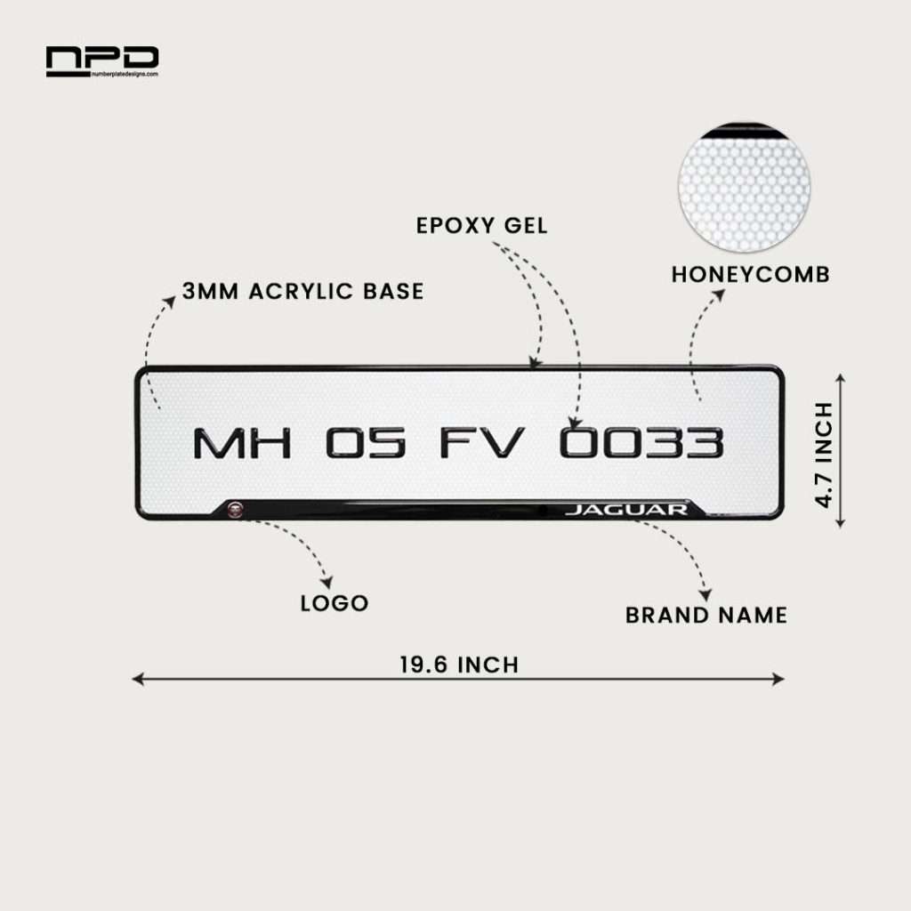 Jaguar Premium 3D Gel Number Plate with Honeycomb Designs