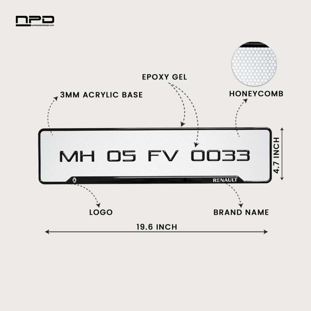 Renault Car Premium 3D Gel Number Plate with Honeycomb Design