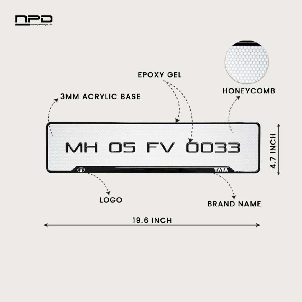 TATA Car Premium 3D Gel Number Plate with Honeycomb Design