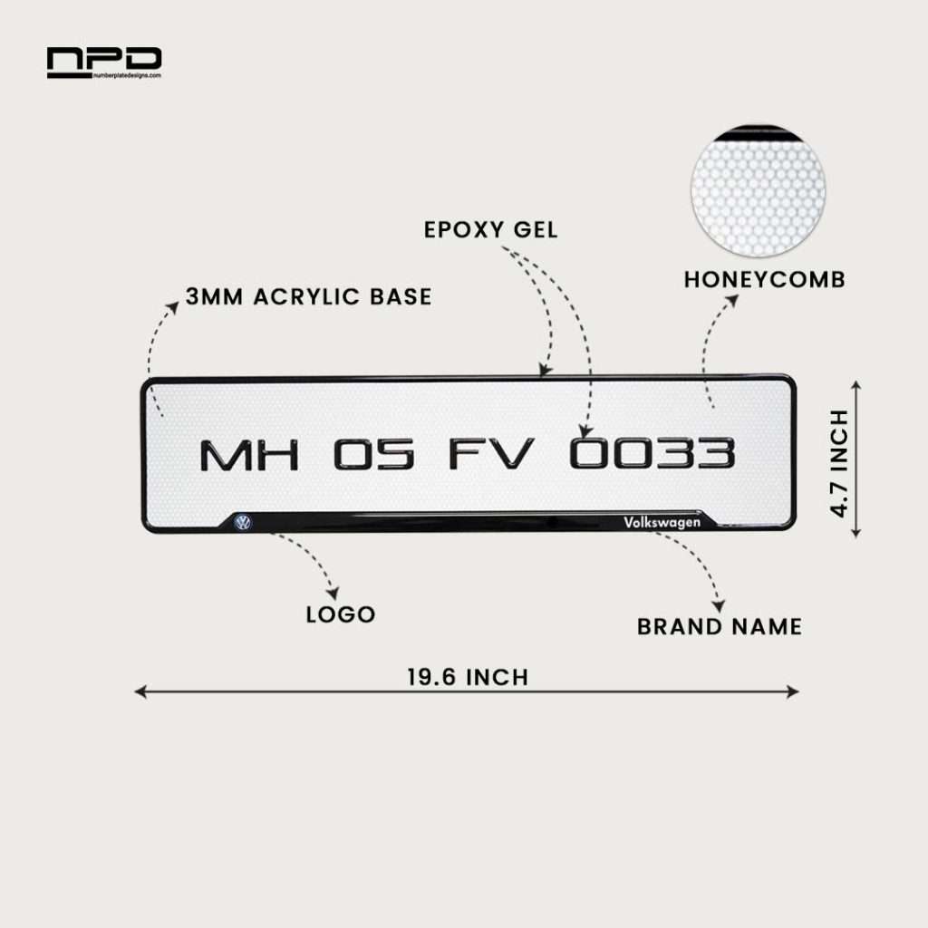 Volkswagen Car Premium 3D Gel Number Plate with Honeycomb Design