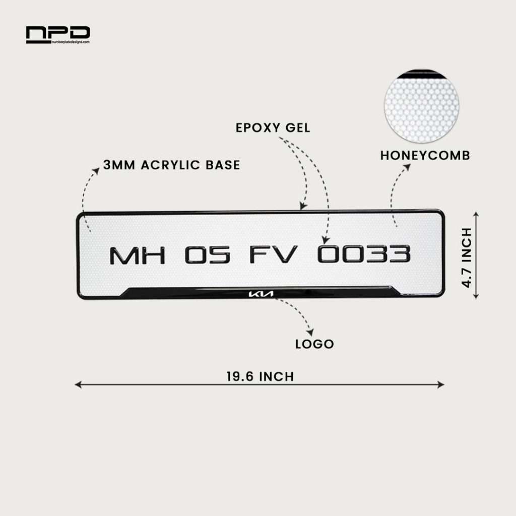 KIA Car Premium 3D Gel Number Plate with Honeycomb Design