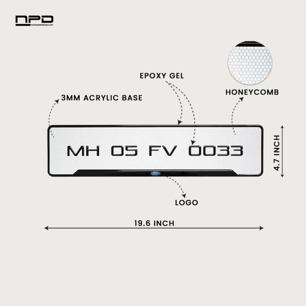Ford Car Premium 3D Gel Number Plate with Honeycomb Design