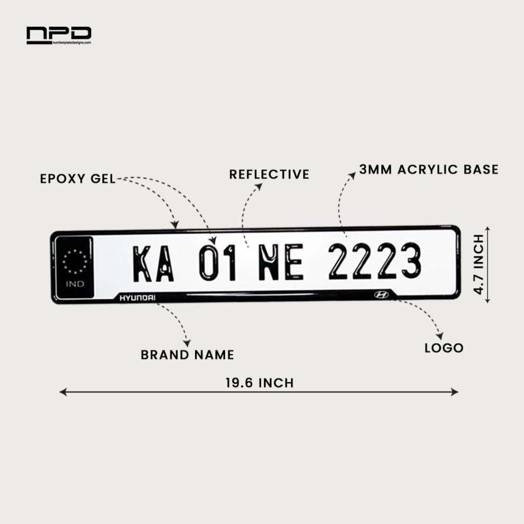 Hyundai Car Premium Reflective 3D Gel Number Plate