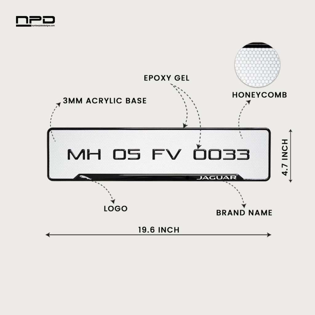 Jaguar Premium 3D Gel Number Plate with Honeycomb Design