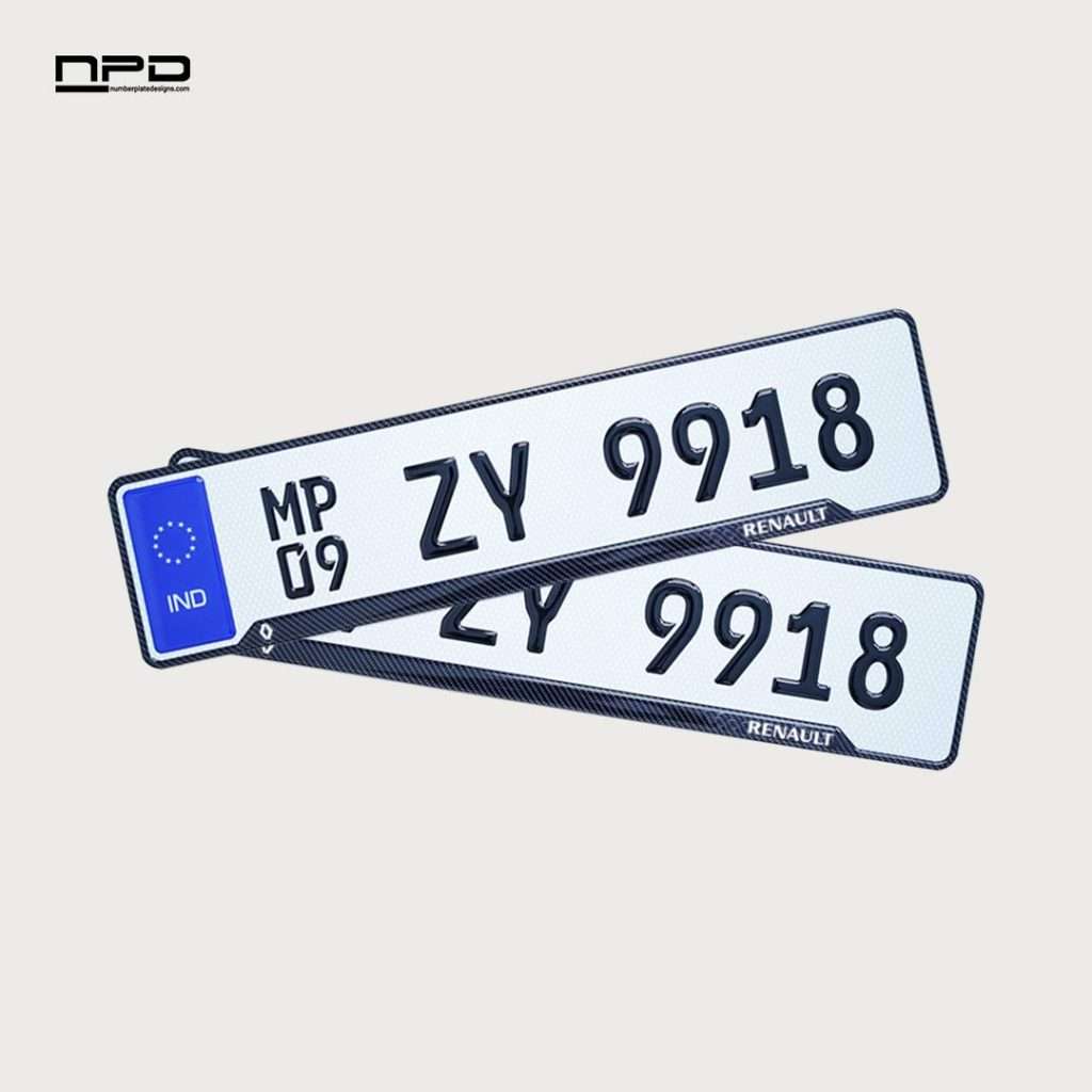 Renault Premium Acrylic Car Number Plate with Epoxy Gel & Honeycomb Reflective Design