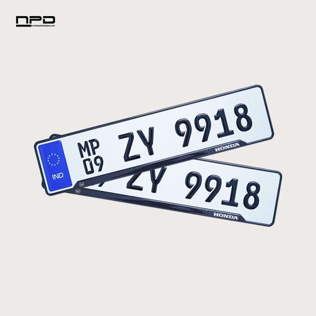 Honda Premium Acrylic Car Number Plate with Epoxy Gel & Honeycomb Reflective Design