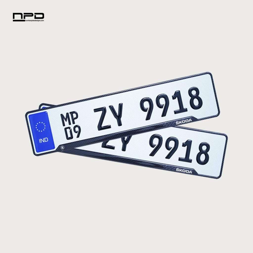 Skoda Premium Acrylic Car Number Plate with Epoxy Gel & Honeycomb Reflective Design