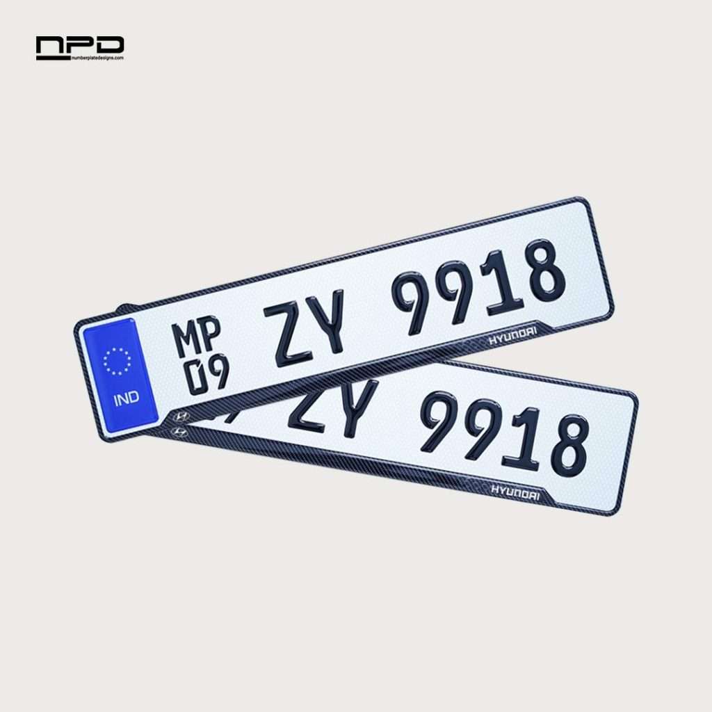 Hyundai Premium Acrylic Car Number Plate with Epoxy Gel & Honeycomb Reflective Design