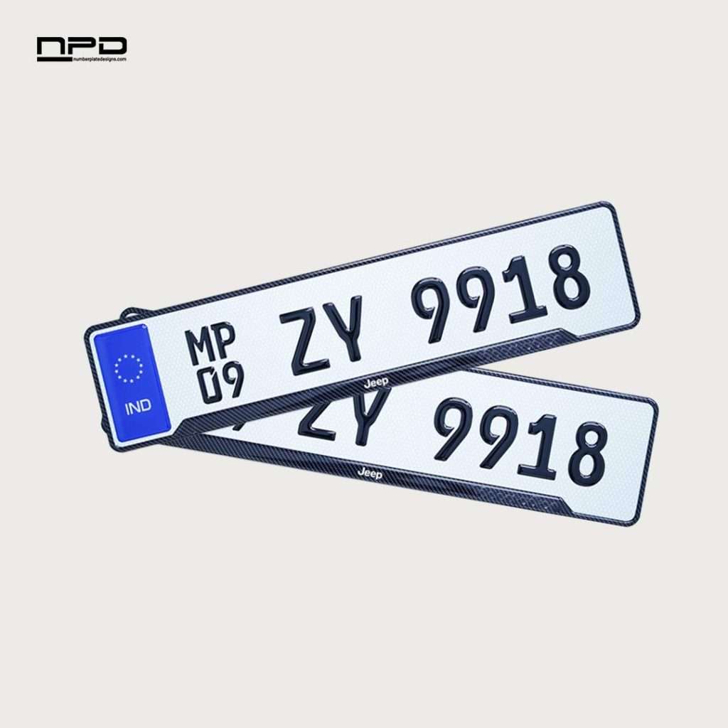 Jeep Premium Acrylic Car Number Plate with Epoxy Gel & Honeycomb Reflective Design