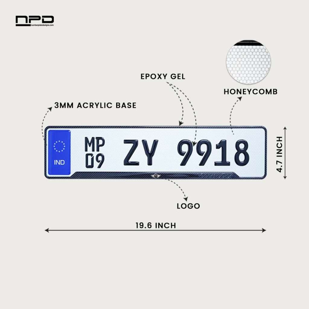 Mini Cooper Premium Acrylic Car Number Plate with Epoxy Gel & Honeycomb Reflective Design
