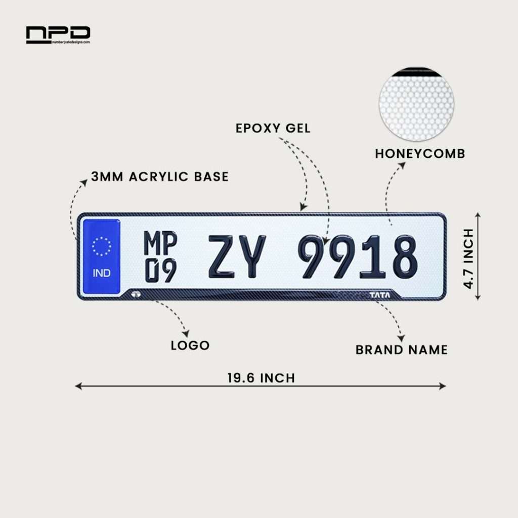 TATA Car Premium Acrylic Number Plate with Epoxy Gel & Honeycomb Reflective Design