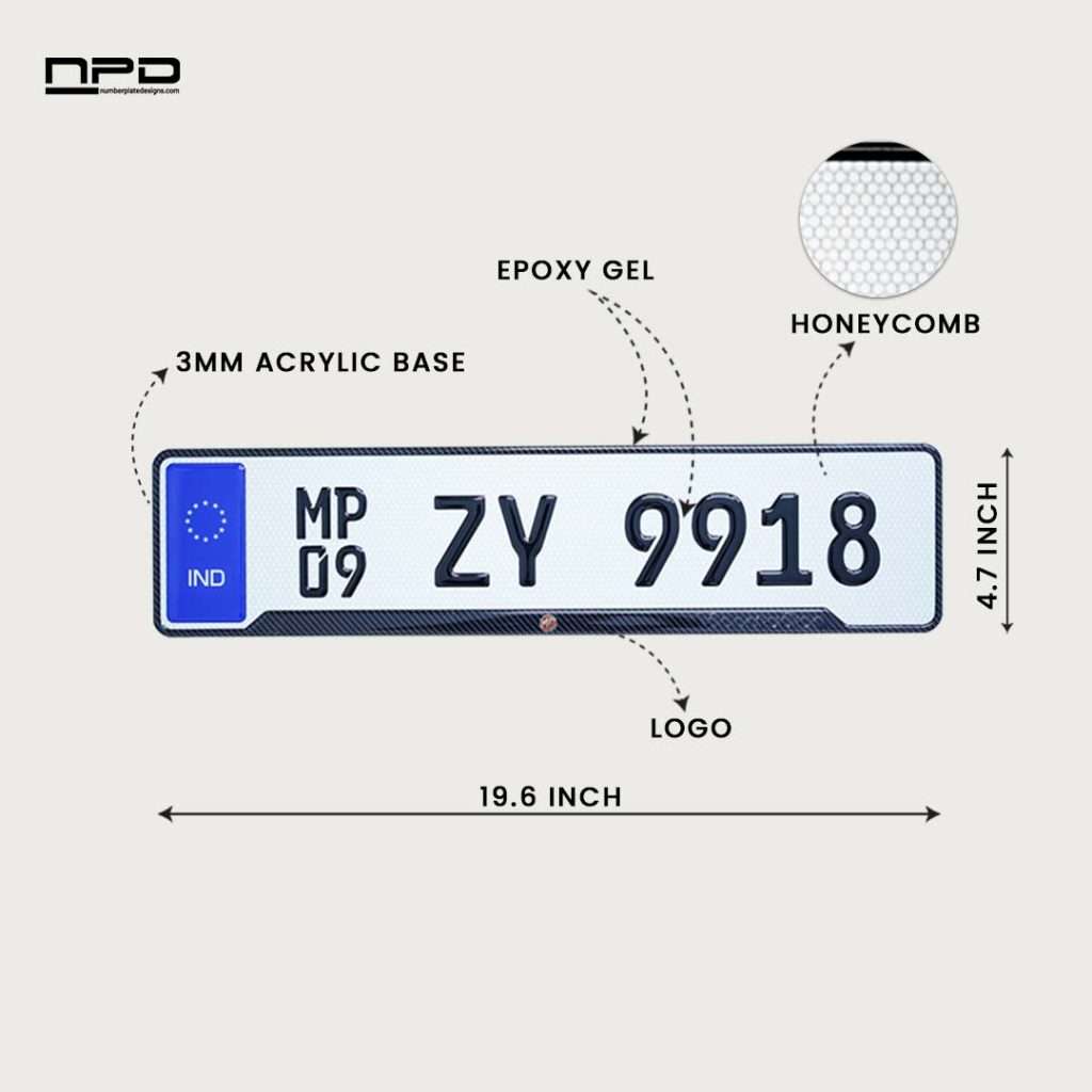 MG Premium Acrylic Car Number Plate with Epoxy Gel & Honeycomb Reflective Design