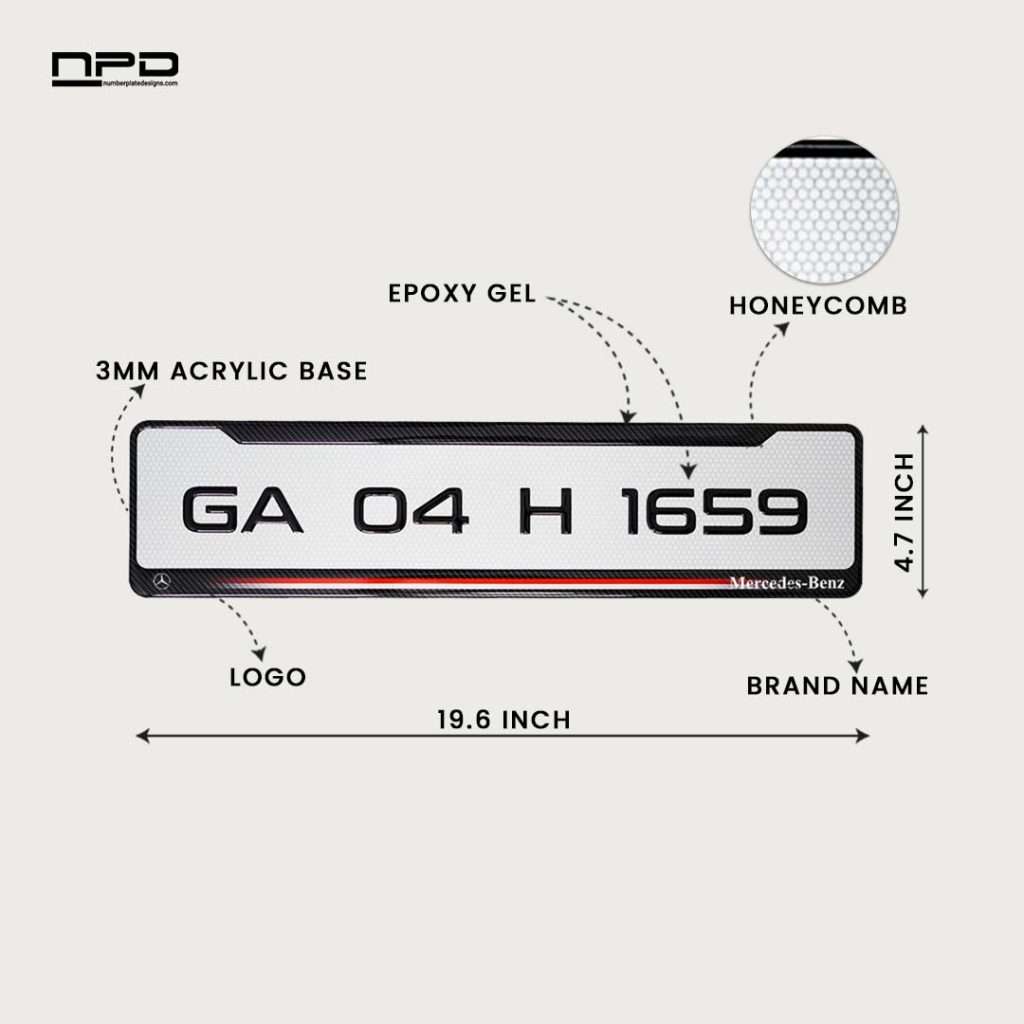BENZ Car Gel Number Plate with Honeycomb Texture – 3MM Acrylic Base | Custom Logo & Brand Name