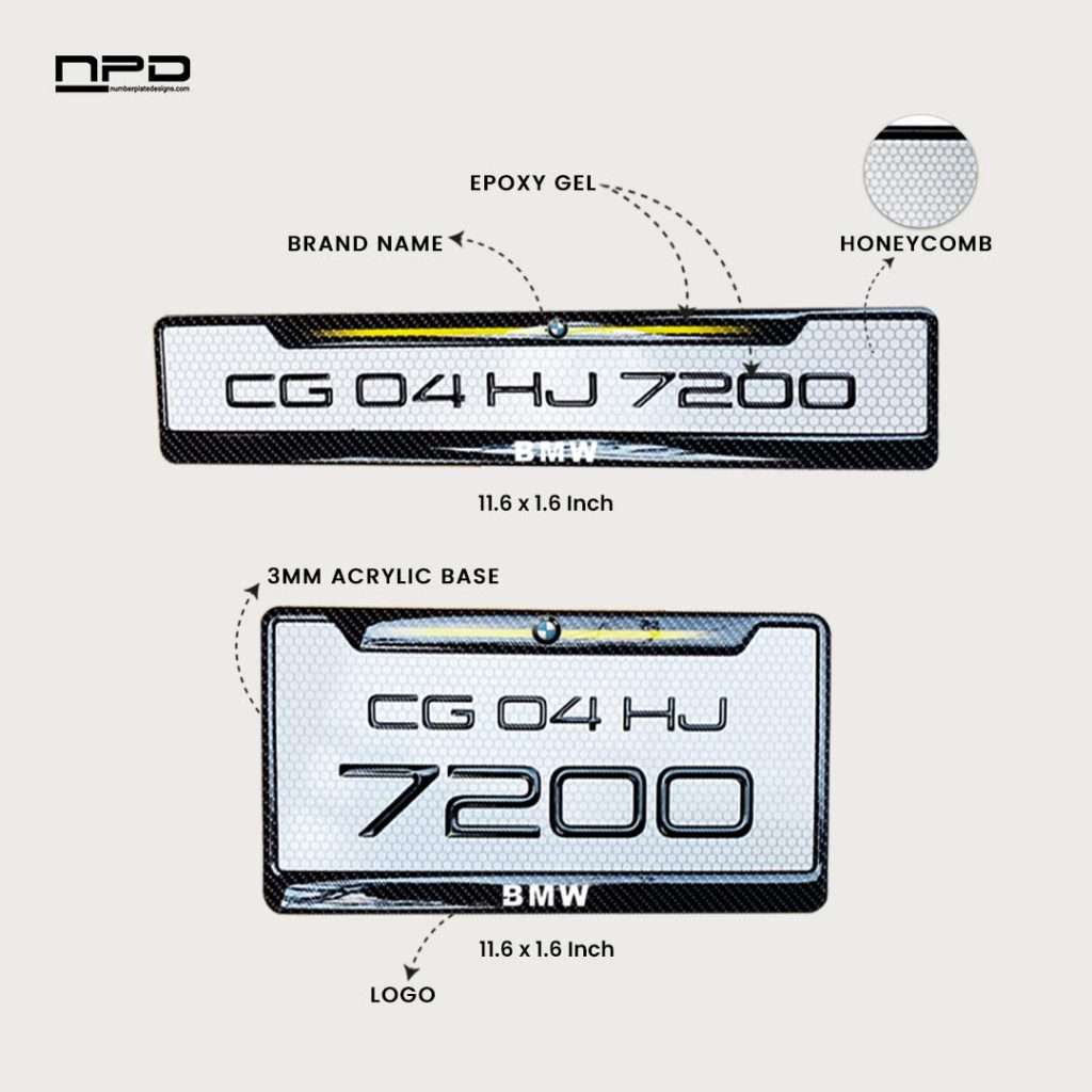 Premium Bike Gel Number Plate with Honeycomb Design - BMW