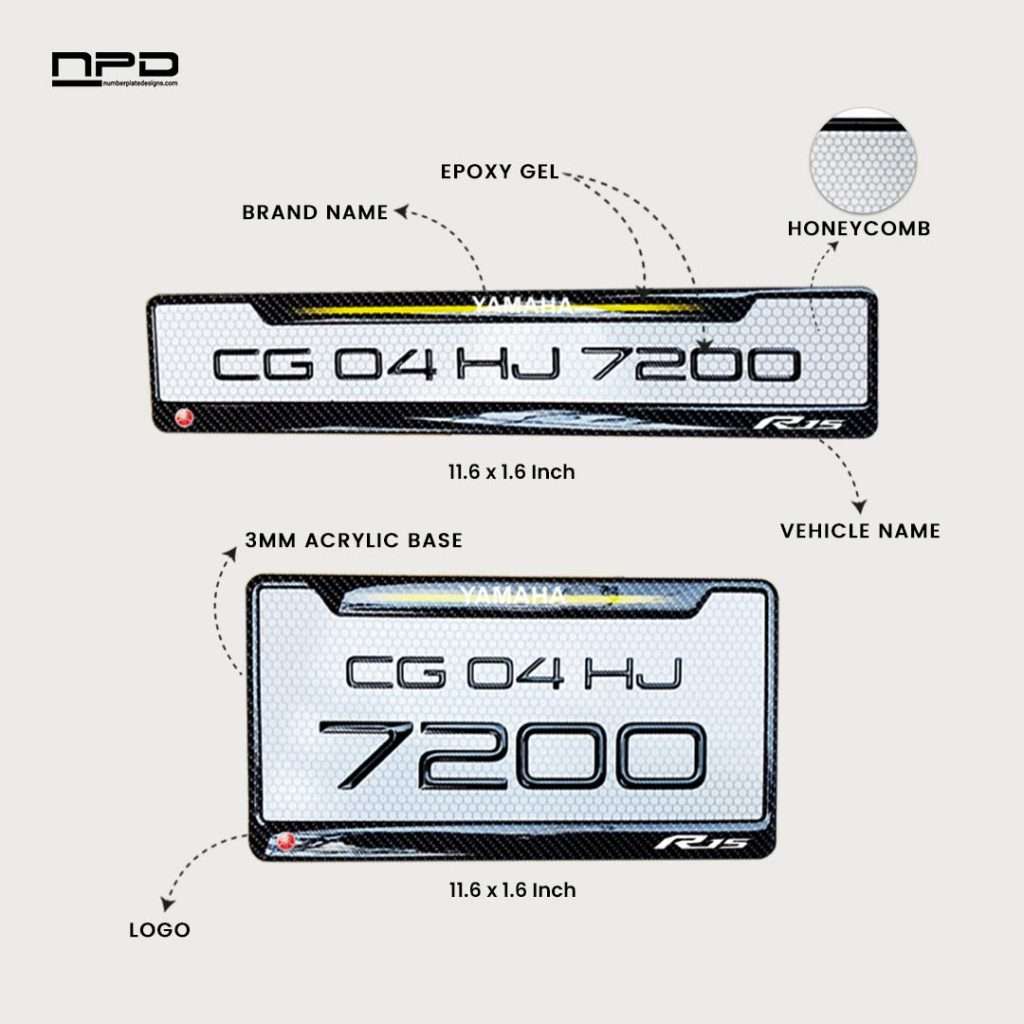 Premium Bike Gel Number Plate with Honeycomb Design - Yamaha