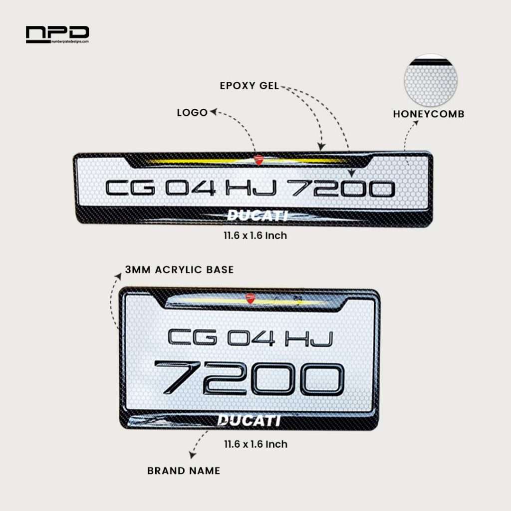 Premium Bike Gel Number Plate with Honeycomb Design - Ducati