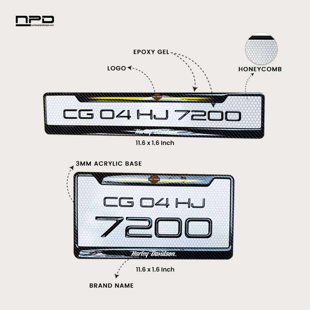 Premium Bike Gel Number Plate with Honeycomb Design - Harley Davidson
