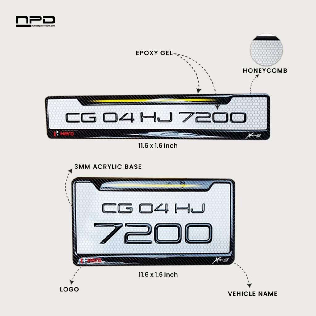 Premium Bike Gel Number Plate with Honeycomb Design - Hero