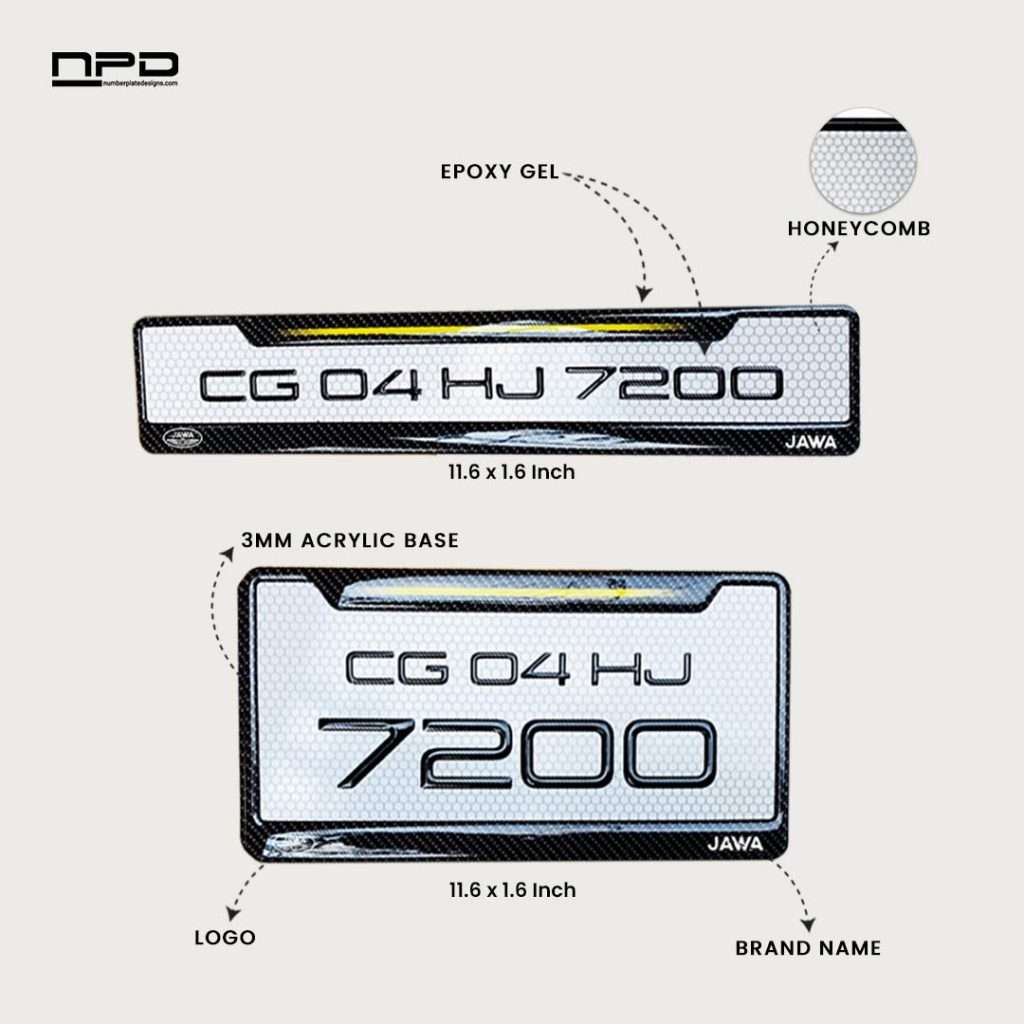 Premium Bike Gel Number Plate with Honeycomb Design - Jawa