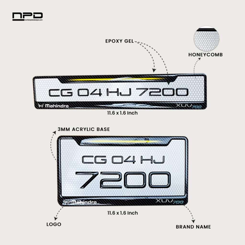 Premium Bike Gel Number Plate with Honeycomb Design - Mahindra