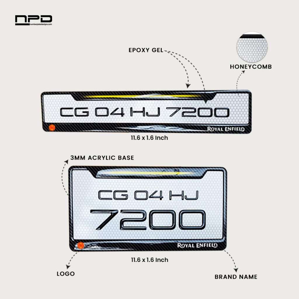 Premium Bike Gel Number Plate with Honeycomb Design - Royal Enfield