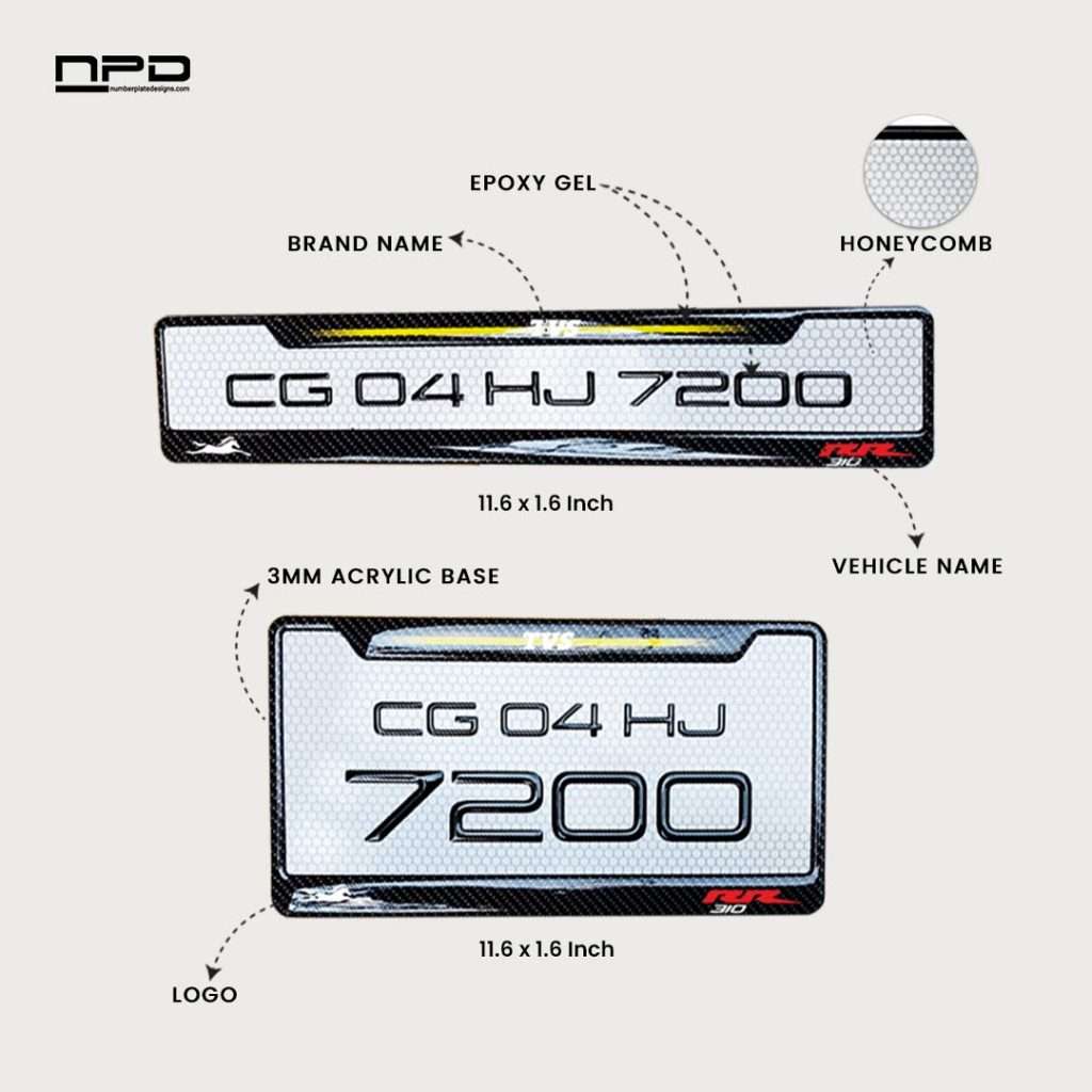 Premium Bike Gel Number Plate with Honeycomb Design - TVS