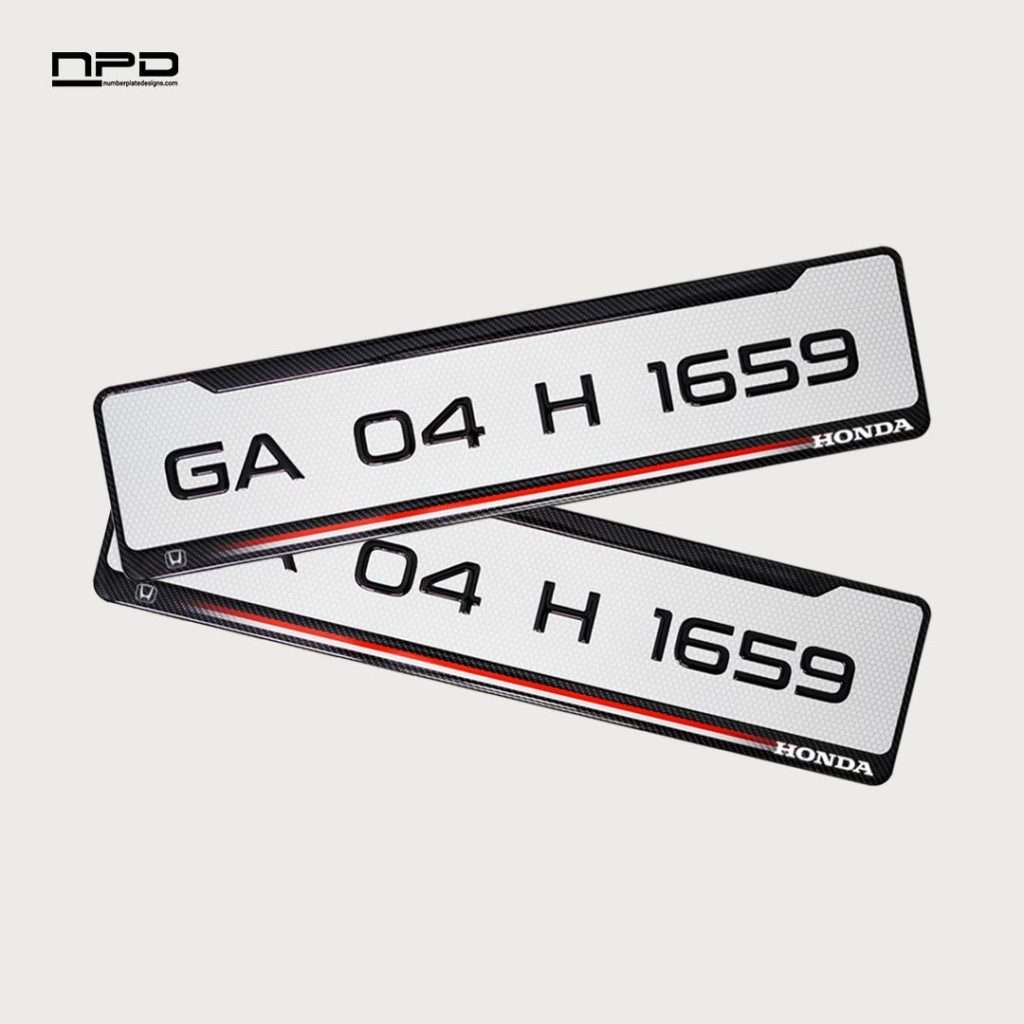 Honda Car Gel Number Plate with Honeycomb Texture – 3MM Acrylic Base | Custom Logo & Brand Name