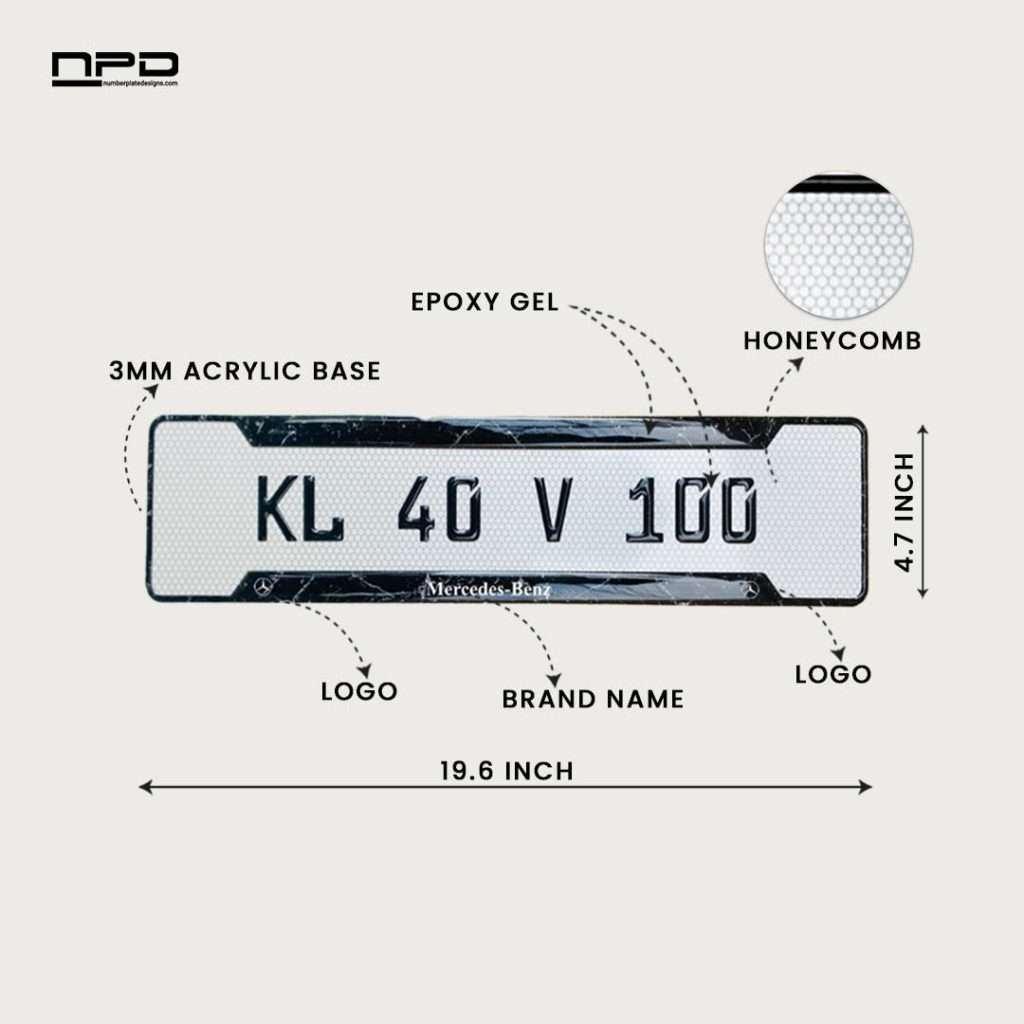 Benz Premium Acrylic Gel Number Plate with Custom Logo & Honeycomb Design