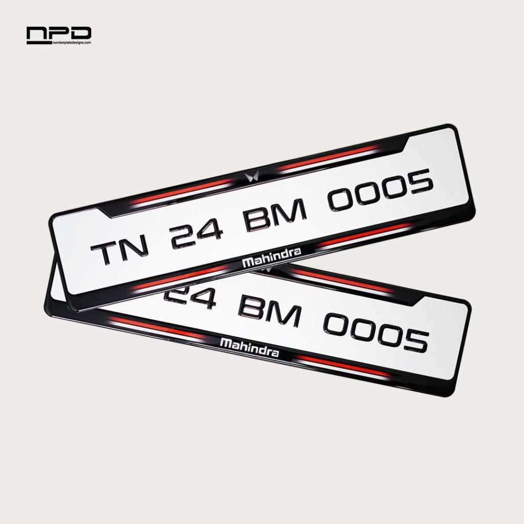 Mahindra Car Gel Number Plate with Honeycomb Texture – 3MM Acrylic Base | Custom Logo & Brand Name