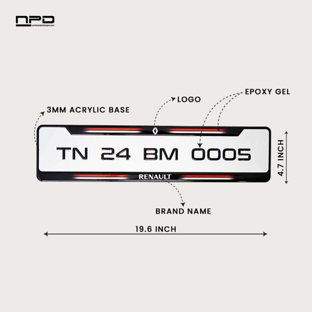 Renault Car Gel Number Plate with Honeycomb Texture – 3MM Acrylic Base | Custom Logo & Brand Name