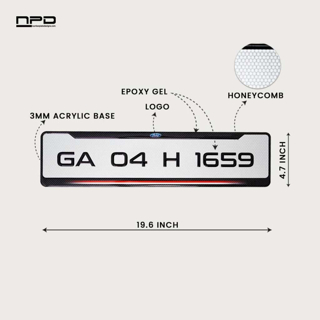 Ford Car Gel Number Plate with Honeycomb Texture – 3MM Acrylic Base | Custom Logo & Brand Name