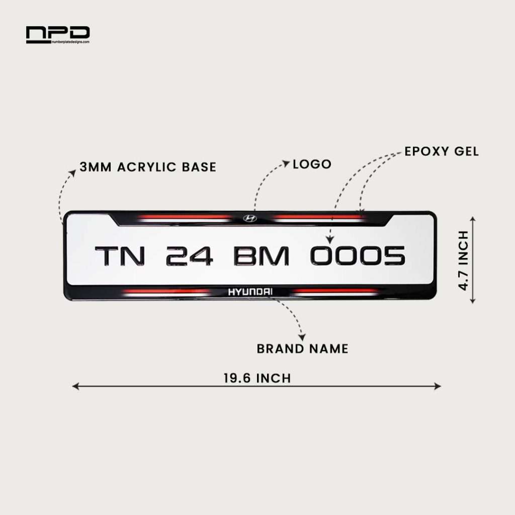 Hyundai Car Gel Number Plate with Honeycomb Texture – 3MM Acrylic Base | Custom Logo & Brand Name