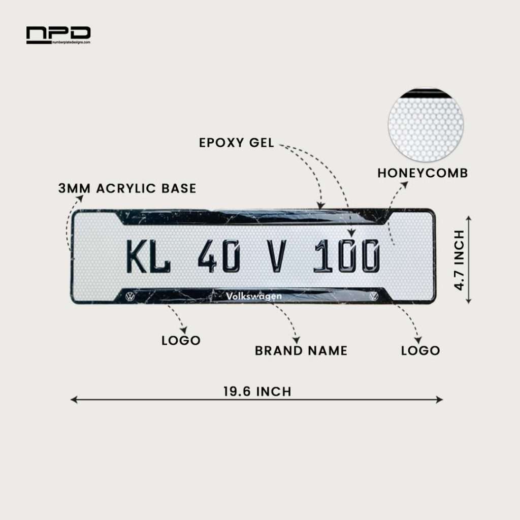 Volkswagen Premium Acrylic Gel Number Plate with Custom Logo & Honeycomb Design
