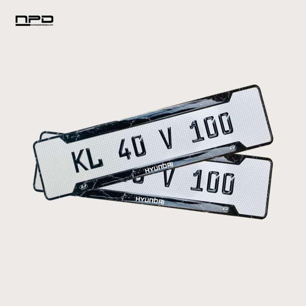 Hyundai Premium Acrylic Gel Number Plate with Custom Logo & Honeycomb Design