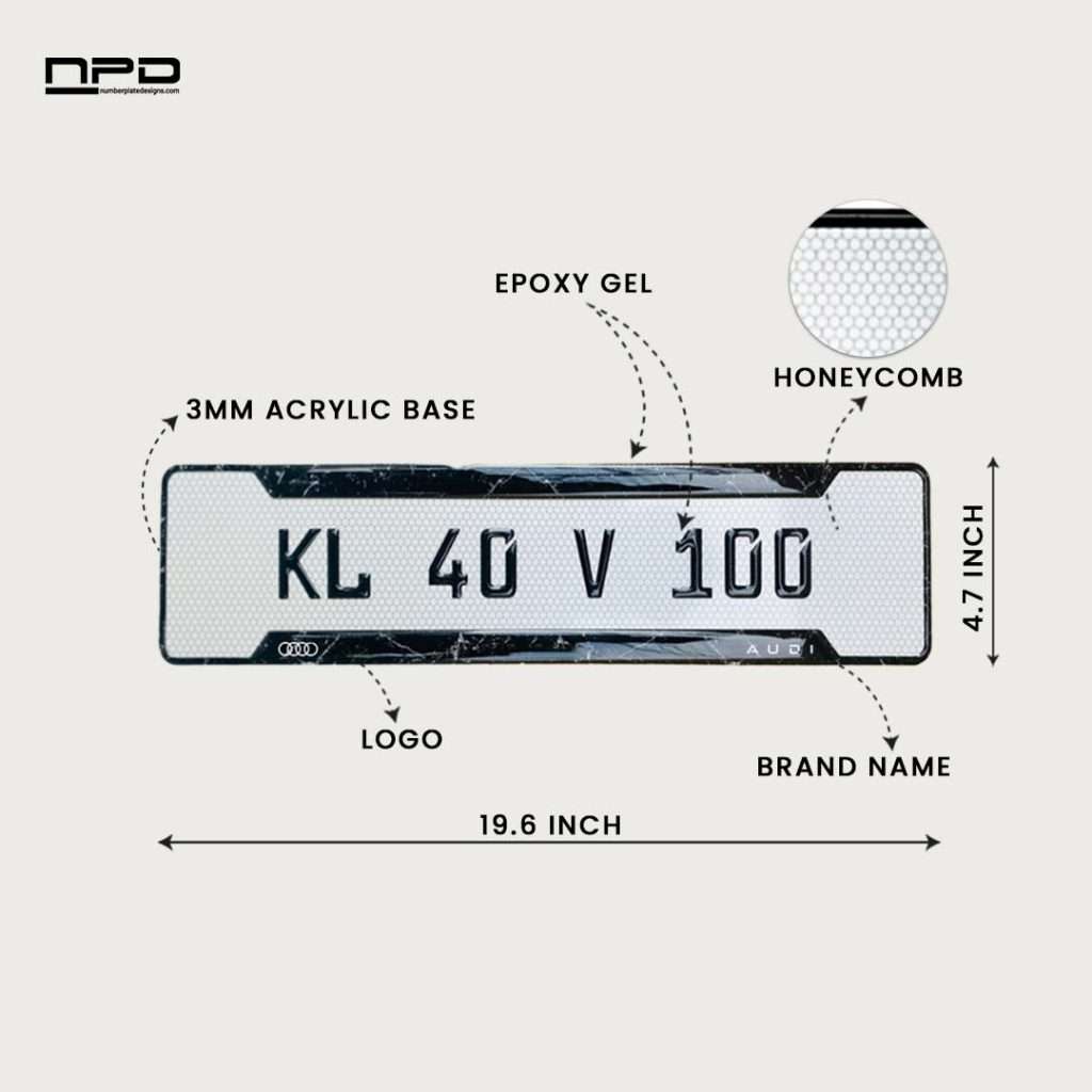 AUDI Premium Acrylic Gel Number Plate with Custom Logo & Honeycomb Design