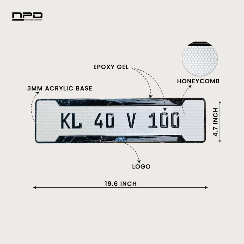 Ford Premium Acrylic Gel Number Plate with Custom Logo & Honeycomb Design