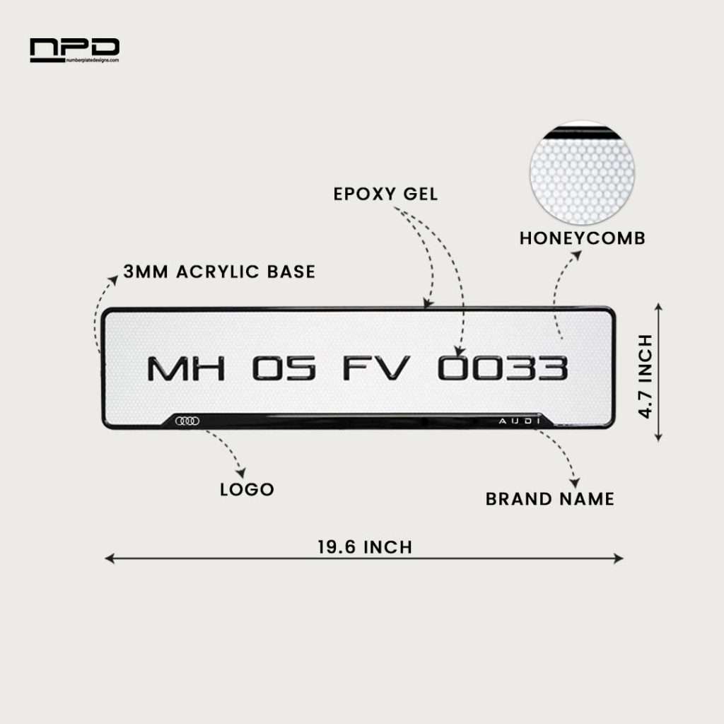 Audi Car Premium 3D Gel Number Plate with Honeycomb Design