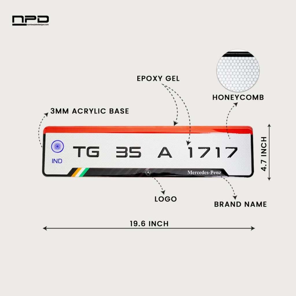Premium Benz Gel Number Plate with 3MM Acrylic Base & Honeycomb Reflective Finish