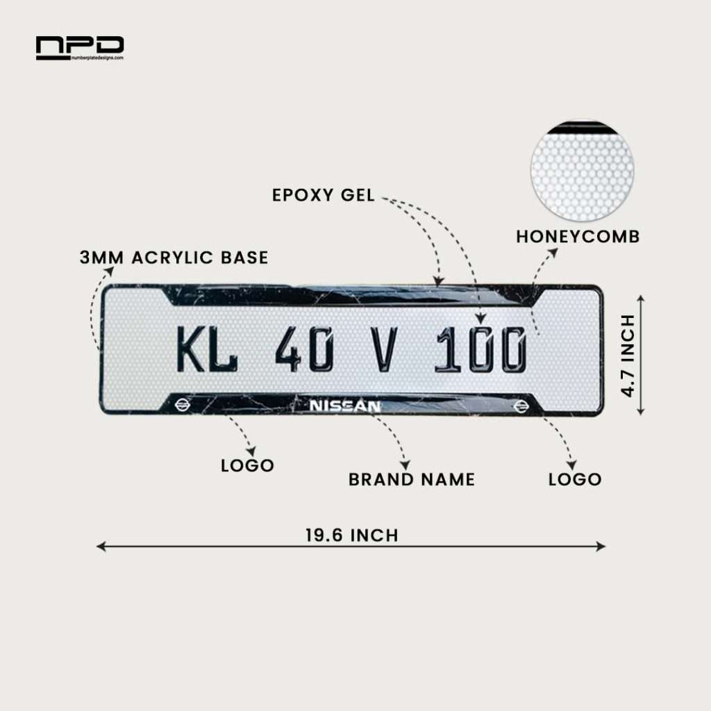 NISSAN Premium Acrylic Gel Number Plate with Custom Logo & Honeycomb Design