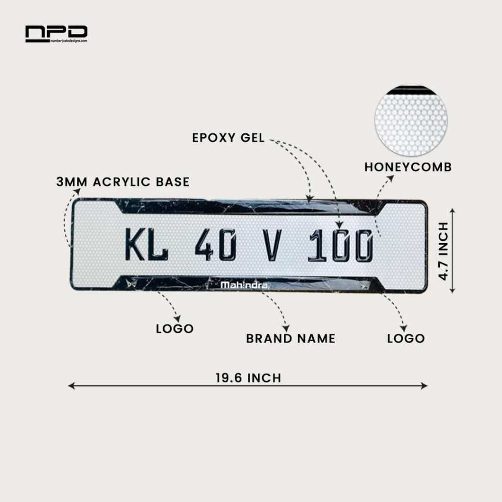 Mahindra Premium Acrylic Gel Number Plate with Custom Logo & Honeycomb Design