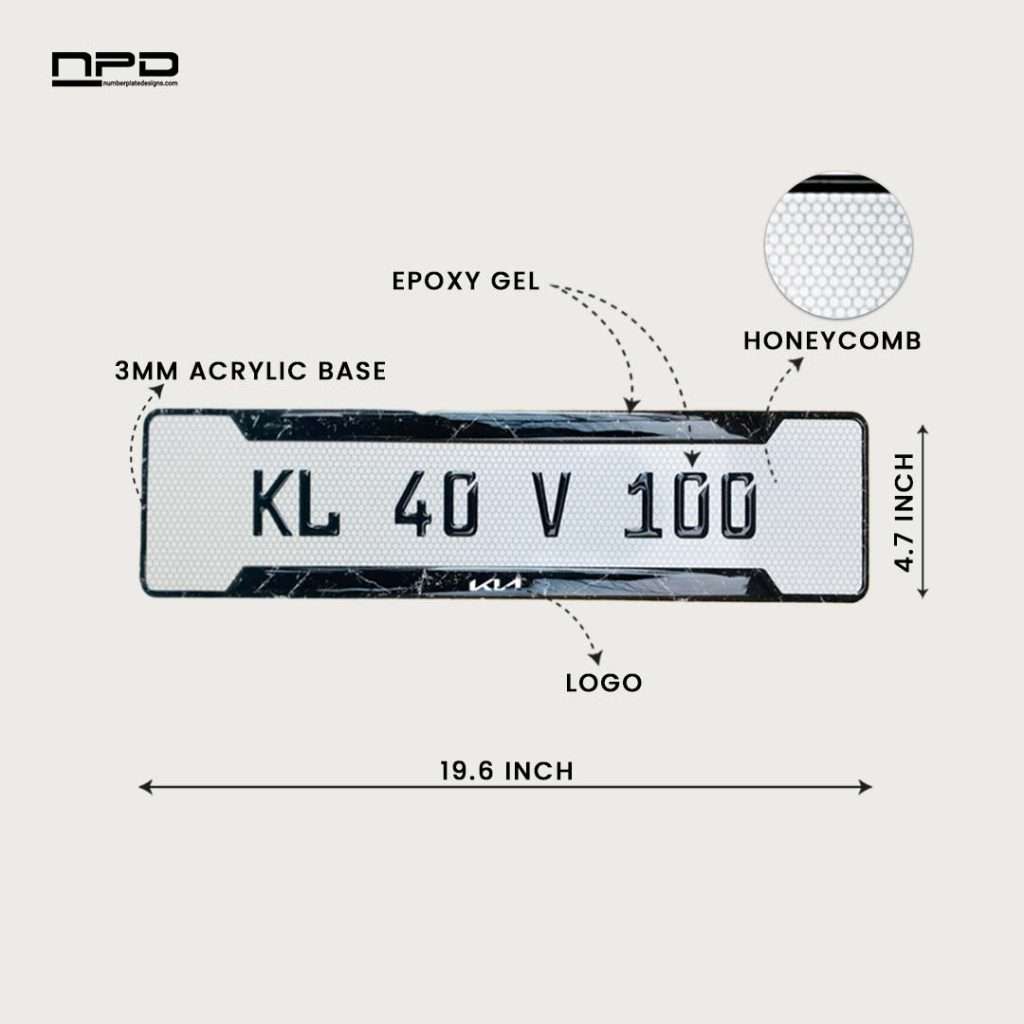 KIA Premium Acrylic Gel Number Plate with Custom Logo & Honeycomb Design