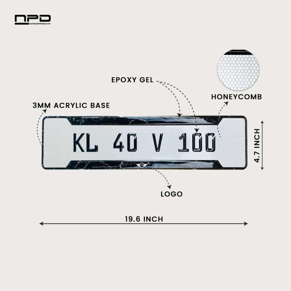 MINI Cooper Premium Acrylic Gel Number Plate with Custom Logo & Honeycomb Design