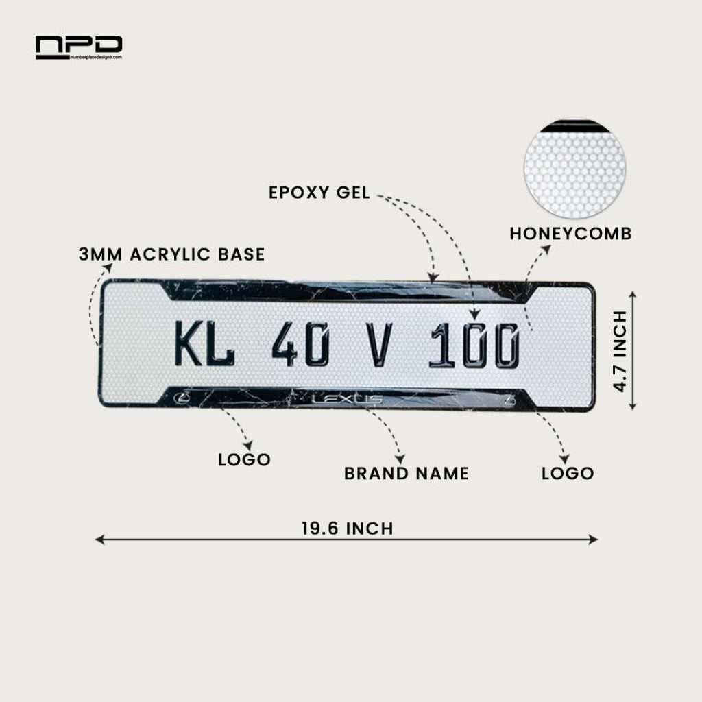 LEXUS Premium Acrylic Gel Number Plate with Custom Logo & Honeycomb Design