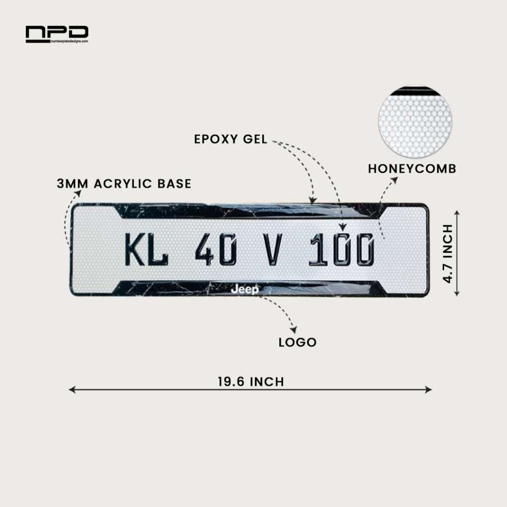JEEP Premium Acrylic Gel Number Plate with Custom Logo & Honeycomb Design