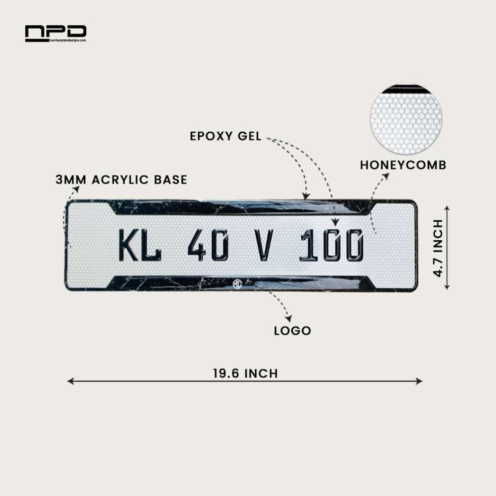 MG Premium Acrylic Gel Number Plate with Custom Logo & Honeycomb Design