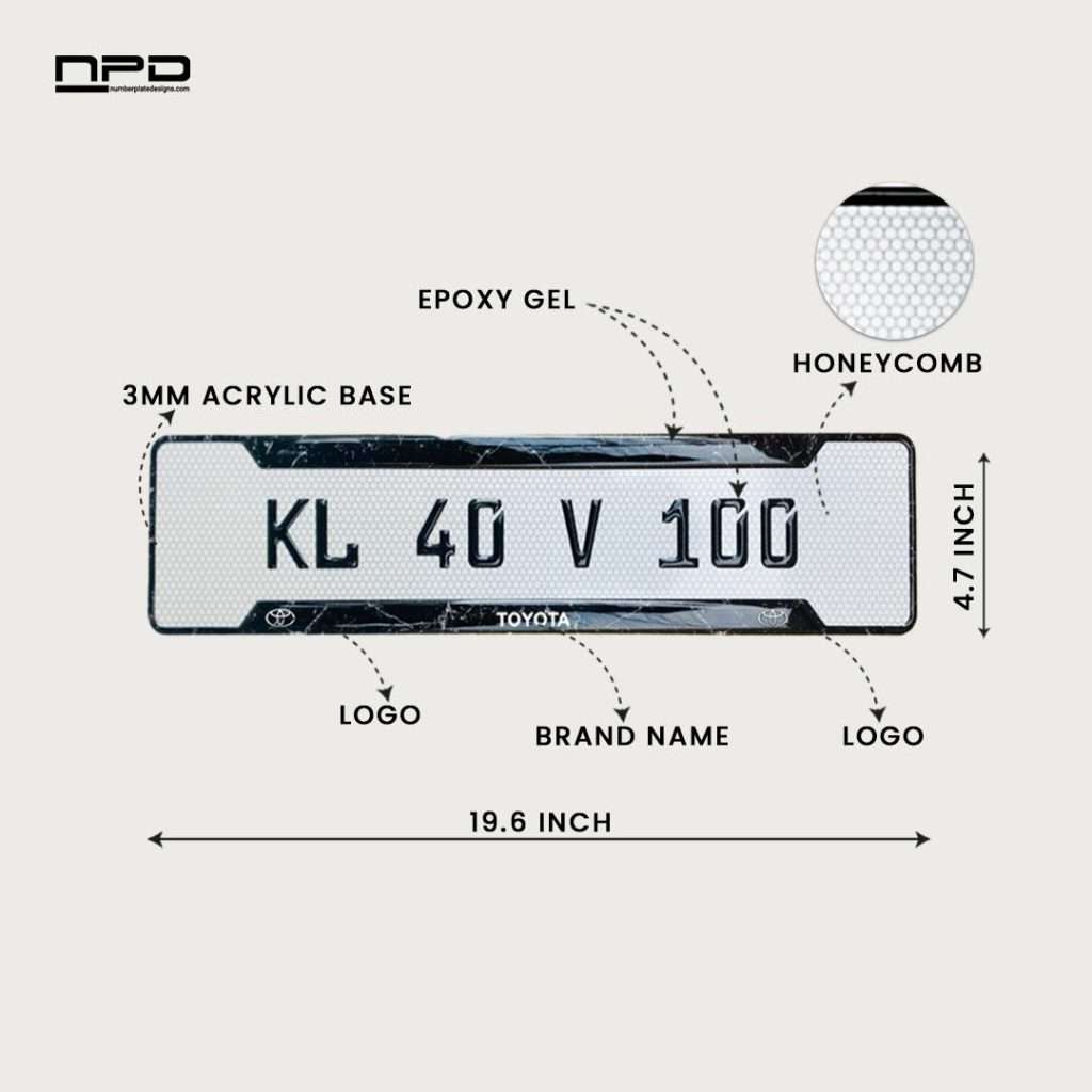 Toyota Premium Acrylic Gel Number Plate with Custom Logo & Honeycomb Design